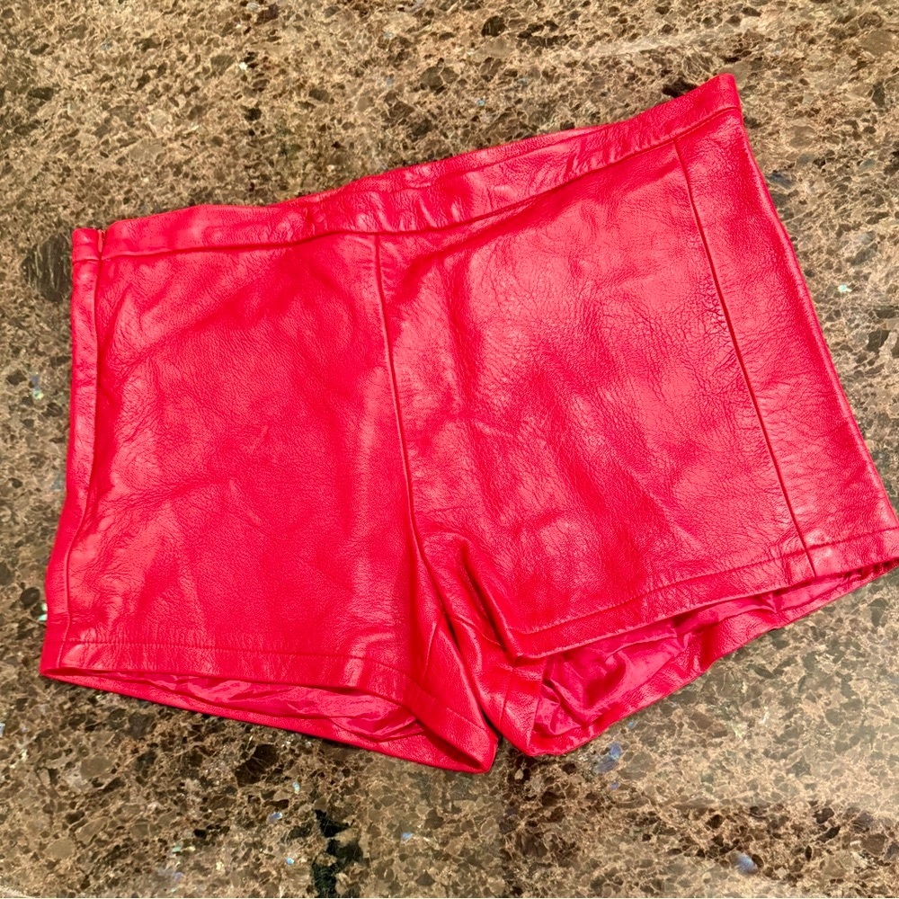 David Lerner Vibrant Red Leather Shorts